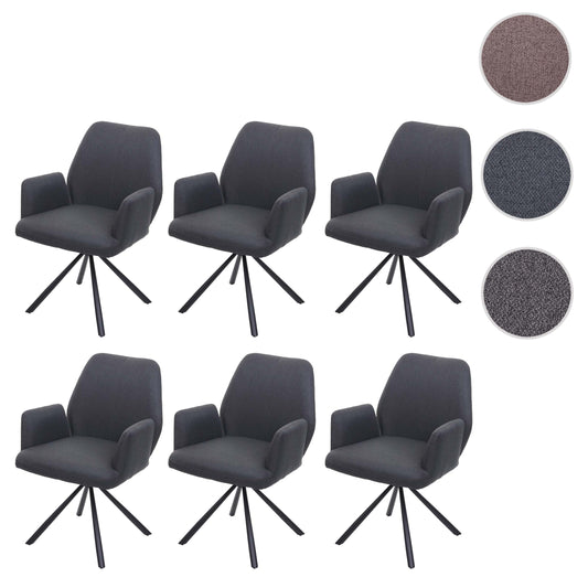Cosmo Casa - Set van 6 Eetkamerstoelen - Relaxfauteuil Draaibaar - Stof en Staal - Donkergrijs