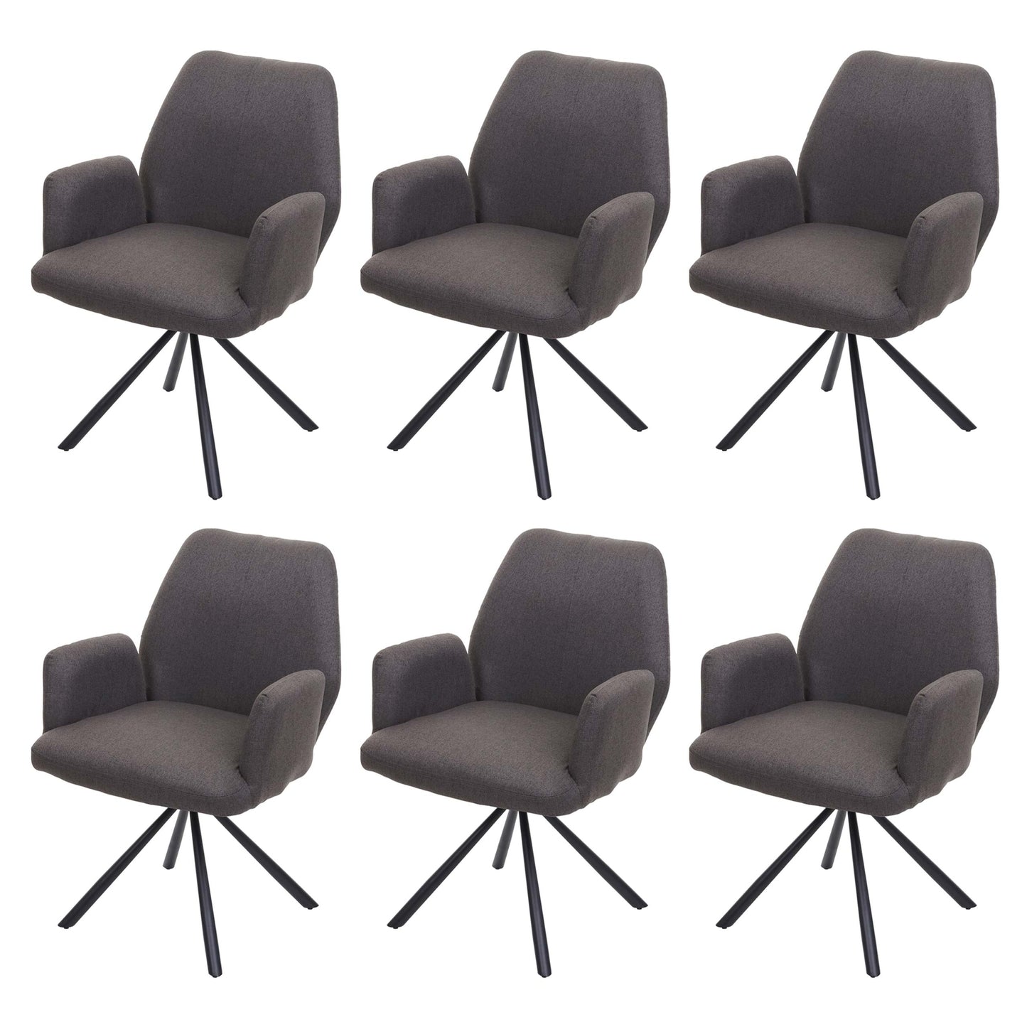 Cosmo Casa - Set van 6 Eetkamerstoelen - Relaxfauteuil Draaibaar - Stof en Staal - Grijsbruin