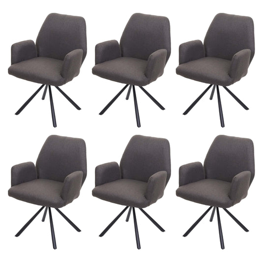 Cosmo Casa - Set van 6 Eetkamerstoelen - Relaxfauteuil Draaibaar - Stof en Staal - Grijsbruin