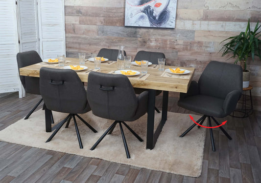 Cosmo Casa - Set van 6 Eetkamerstoelen - Relaxfauteuil Draaibaar - Stof en Staal - Grijsbruin