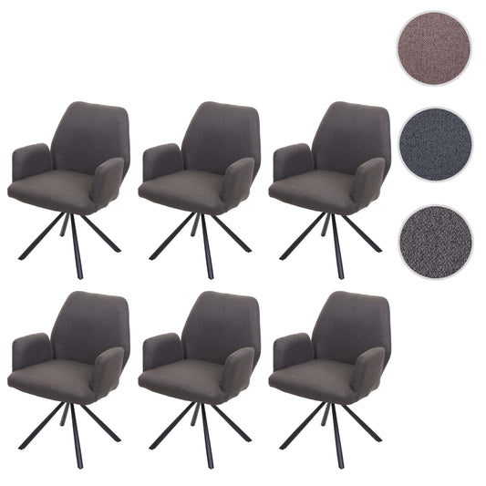 Cosmo Casa - Set van 6 Eetkamerstoelen - Relaxfauteuil Draaibaar - Stof en Staal - Grijsbruin