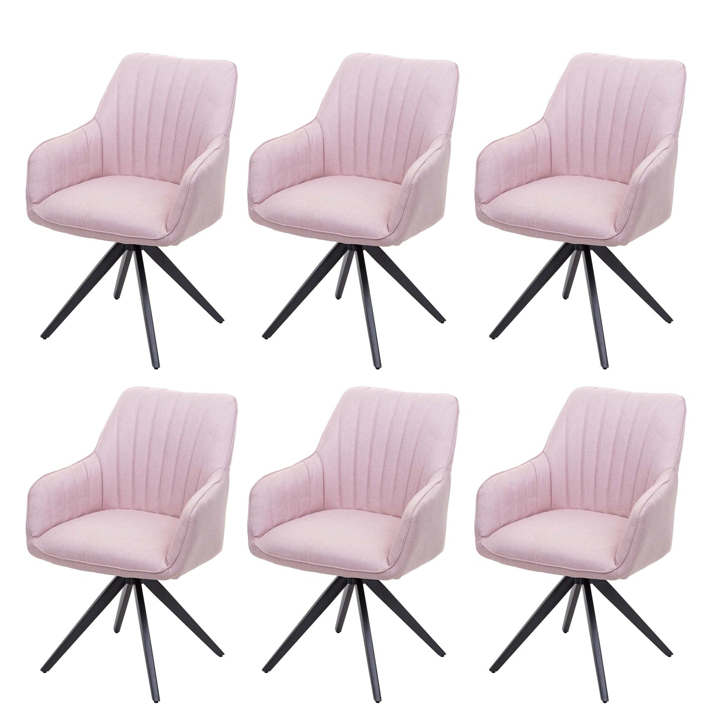Cosmo Casa - Eetkamerstoelen set van 6 - Met armleuningen - Staal - Roze - Retro design