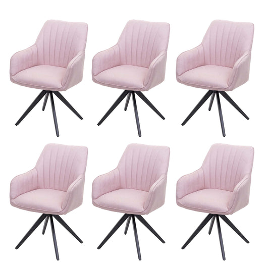 Cosmo Casa - Eetkamerstoelen set van 6 - Met armleuningen - Staal - Roze - Retro design