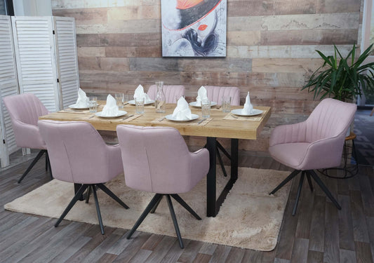 Cosmo Casa - Eetkamerstoelen set van 6 - Met armleuningen - Staal - Roze - Retro design