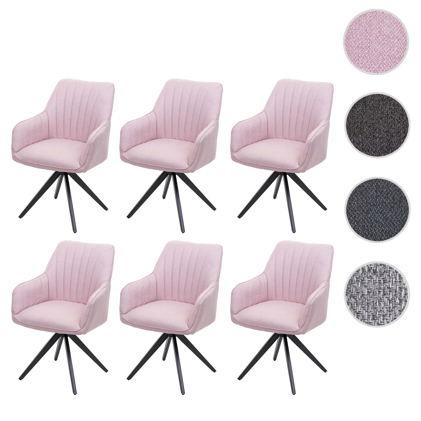 Cosmo Casa - Eetkamerstoelen set van 6 - Met armleuningen - Staal - Roze - Retro design