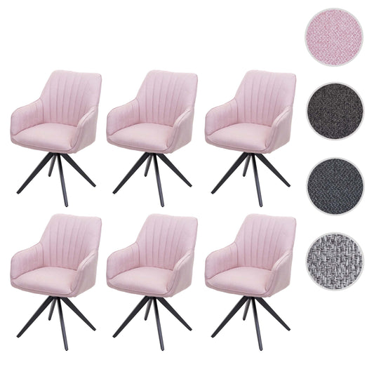 Cosmo Casa - Eetkamerstoelen set van 6 - Met armleuningen - Staal - Roze - Retro design