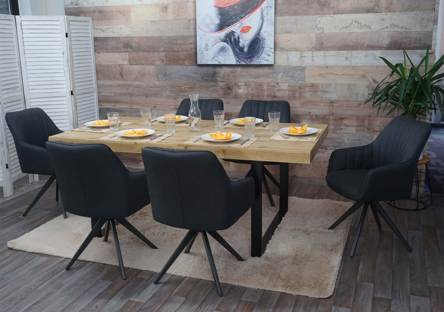 Cosmo Casa - Eetkamerstoelen set van 6 - Met armleuningen - Staal - Donkergrijs - Retro design