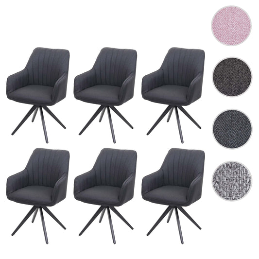 Cosmo Casa - Eetkamerstoelen set van 6 - Met armleuningen - Staal - Donkergrijs - Retro design