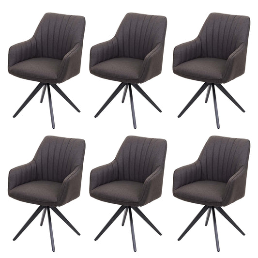 Cosmo Casa - Eetkamerstoelen set van 6 - Met armleuningen - Staal - Grijsbruin - Retro design