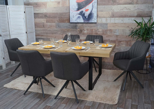 Cosmo Casa - Eetkamerstoelen set van 6 - Met armleuningen - Staal - Grijsbruin - Retro design