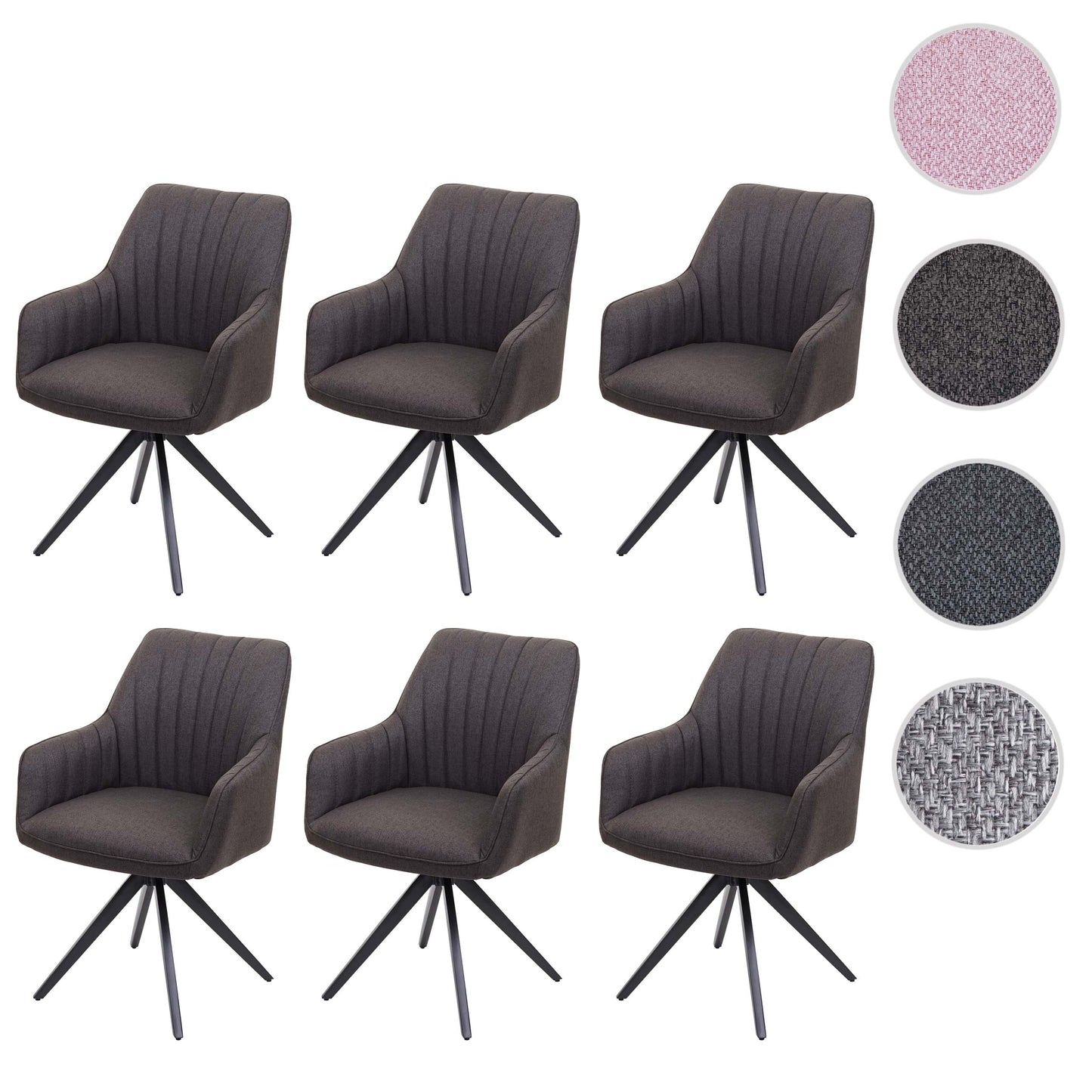 Cosmo Casa - Eetkamerstoelen set van 6 - Met armleuningen - Staal - Grijsbruin - Retro design