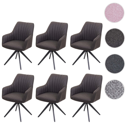 Cosmo Casa - Eetkamerstoelen set van 6 - Met armleuningen - Staal - Grijsbruin - Retro design