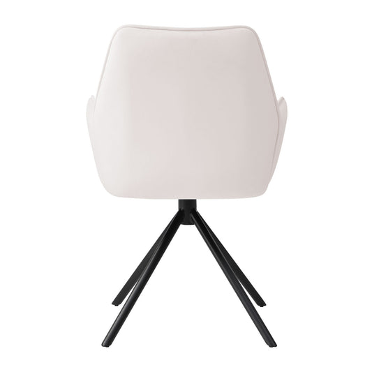 Cosmo Casa - Set van 6 Eetkamerstoelen - Keukenstoelen met Armleuningen - Fluweel - Crèmebeige - Zwarte Poten