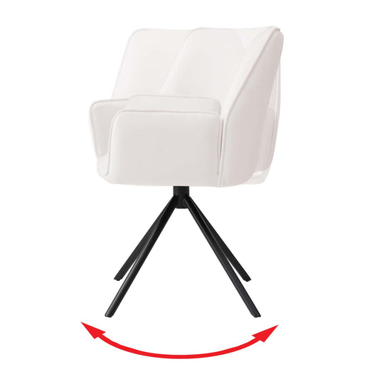 Cosmo Casa - Set van 6 Eetkamerstoelen - Keukenstoelen met Armleuningen - Fluweel - Crèmebeige - Zwarte Poten