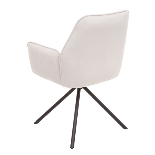 Cosmo Casa - Set van 6 Eetkamerstoelen - Keukenstoelen met Armleuningen - Fluweel - Crèmebeige - Zwarte Poten