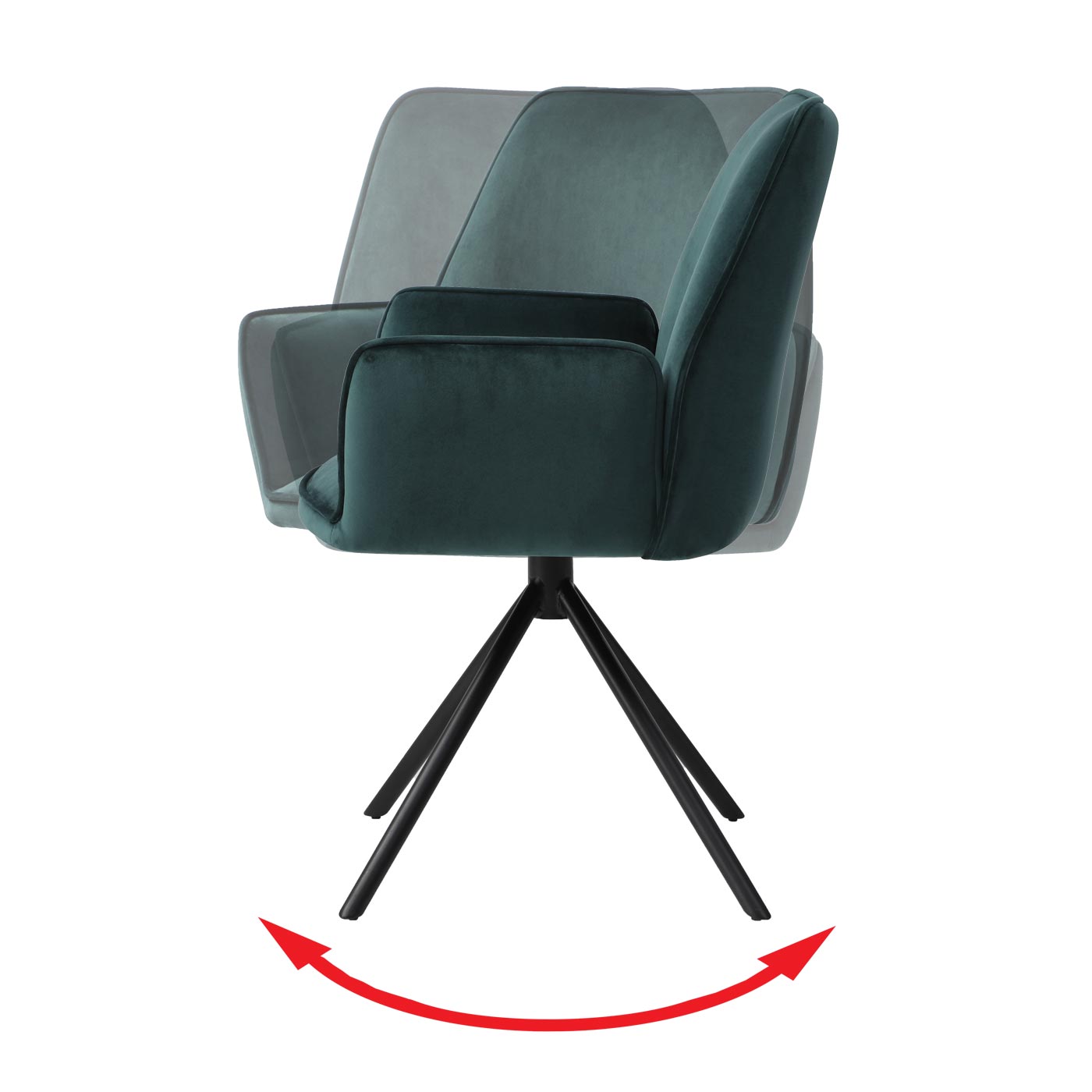 Cosmo Casa - Set van 6 Eetkamerstoelen - Keukenstoelen met Armleuningen - Fluweel - Groen - Zwarte Poten