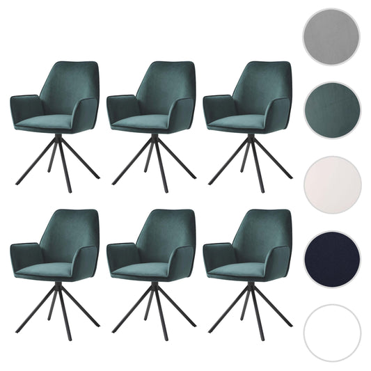 Cosmo Casa - Set van 6 Eetkamerstoelen - Keukenstoelen met Armleuningen - Fluweel - Groen - Zwarte Poten