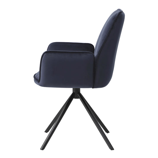 Cosmo Casa - Set van 6 Eetkamerstoelen - Keukenstoelen met Armleuningen - Fluweel - Antracietblauw - Zwarte Poten