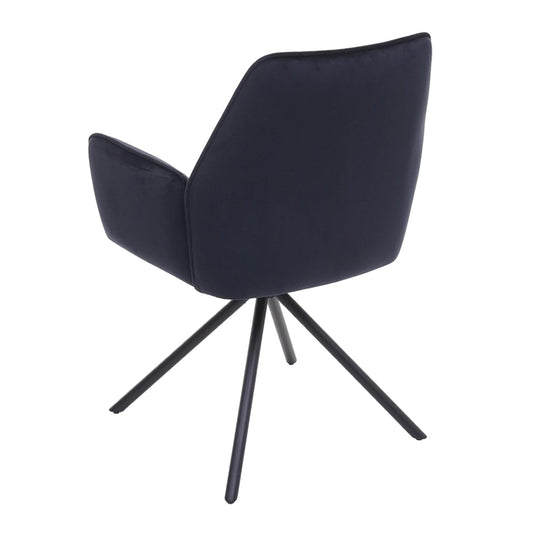 Cosmo Casa - Set van 6 Eetkamerstoelen - Keukenstoelen met Armleuningen - Fluweel - Antracietblauw - Zwarte Poten