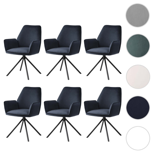 Cosmo Casa - Set van 6 Eetkamerstoelen - Keukenstoelen met Armleuningen - Fluweel - Antracietblauw - Zwarte Poten