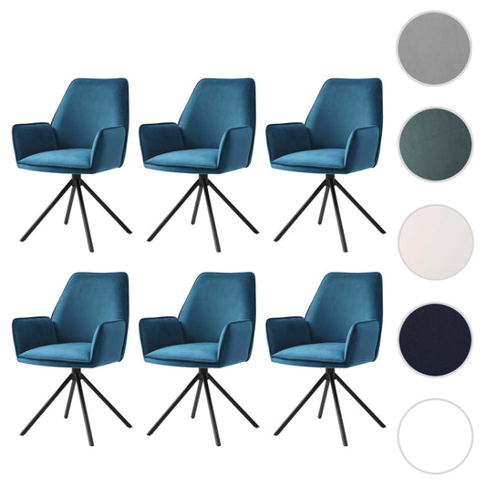 Cosmo Casa - Set van 6 Eetkamerstoelen - Keukenstoelen met Armleuningen - Fluweel - Turquoiseblauw - Zwarte Poten