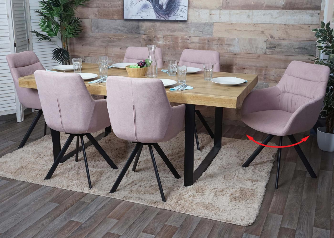 Cosmo Casa - Set van 6 Eetkamerstoelen - Draaibaar - Fluweel - Roze