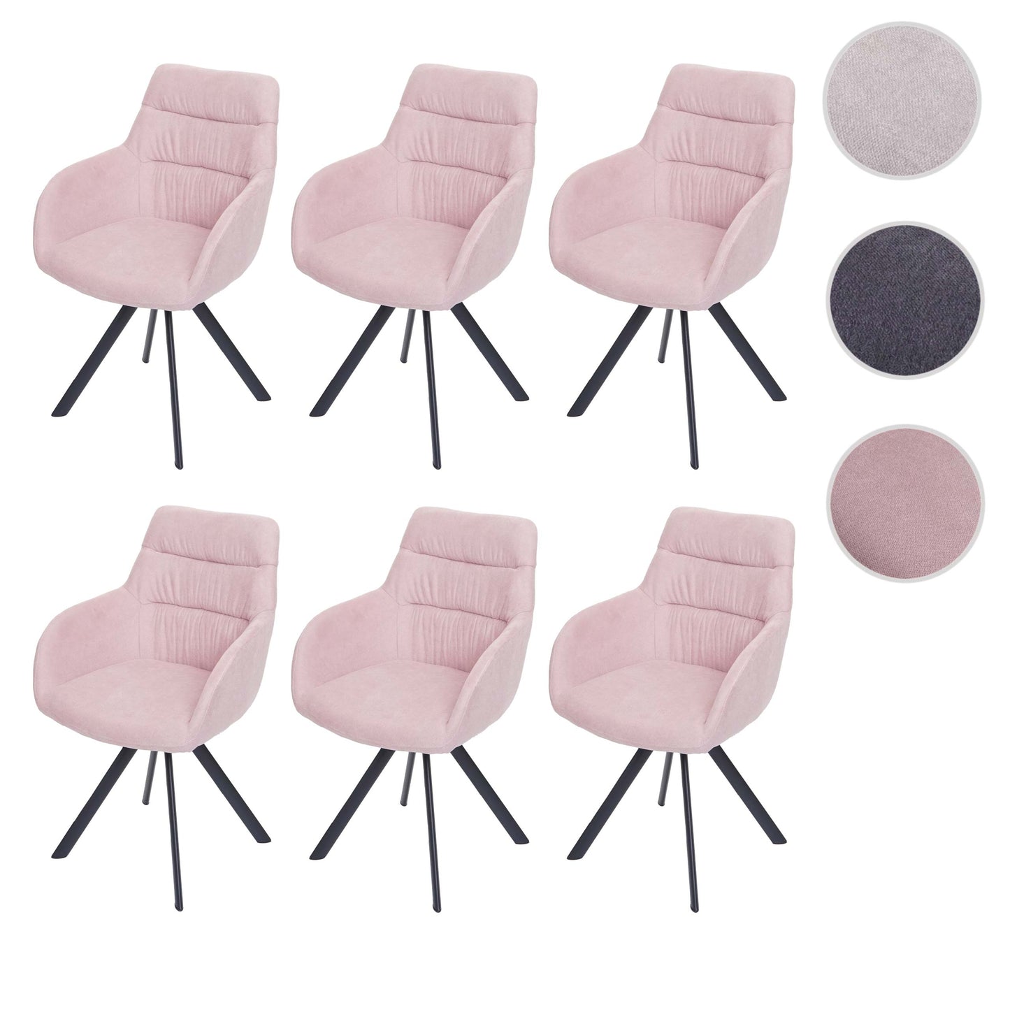 Cosmo Casa - Set van 6 Eetkamerstoelen - Draaibaar - Fluweel - Roze