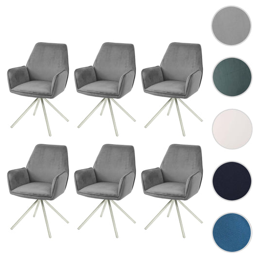 Cosmo Casa - Set van 6 Eetkamerstoelen - Automatisch positionerend - Fluweel - Donkergrijs & RVS