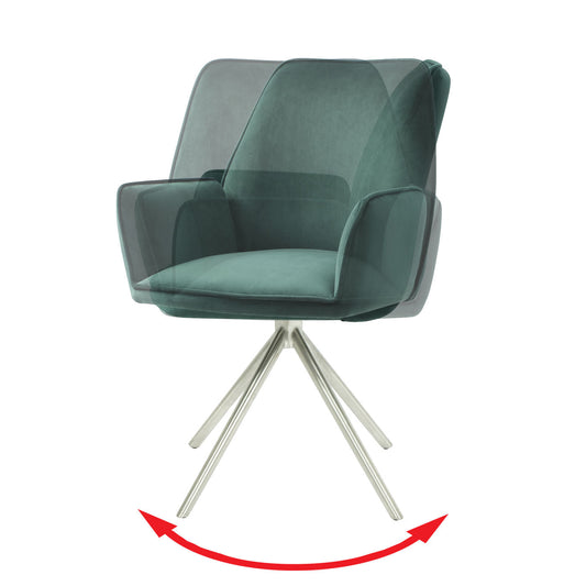 Cosmo Casa - Set van 6 Eetkamerstoelen - Automatisch positionerend - Fluweel - Groen & RVS