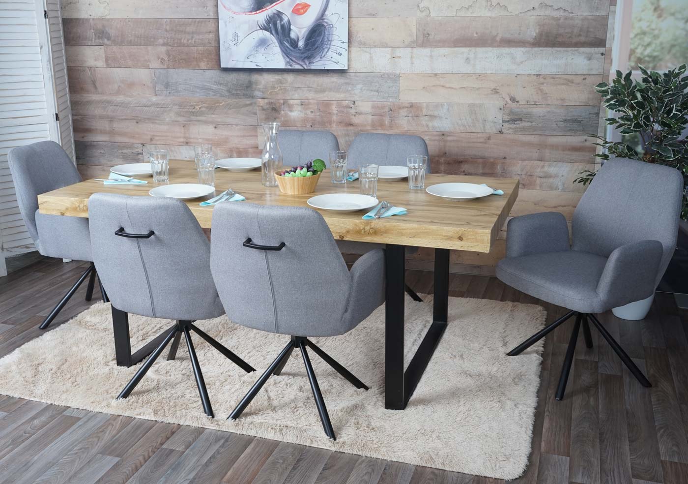 Cosmo Casa - Set van 6 Eetkamerstoelen - Swivel - Textiel & Staal - Lichtgrijs