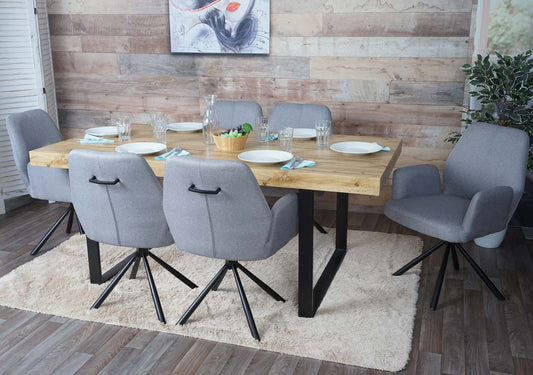 Cosmo Casa - Set van 6 Eetkamerstoelen - Swivel - Textiel & Staal - Lichtgrijs