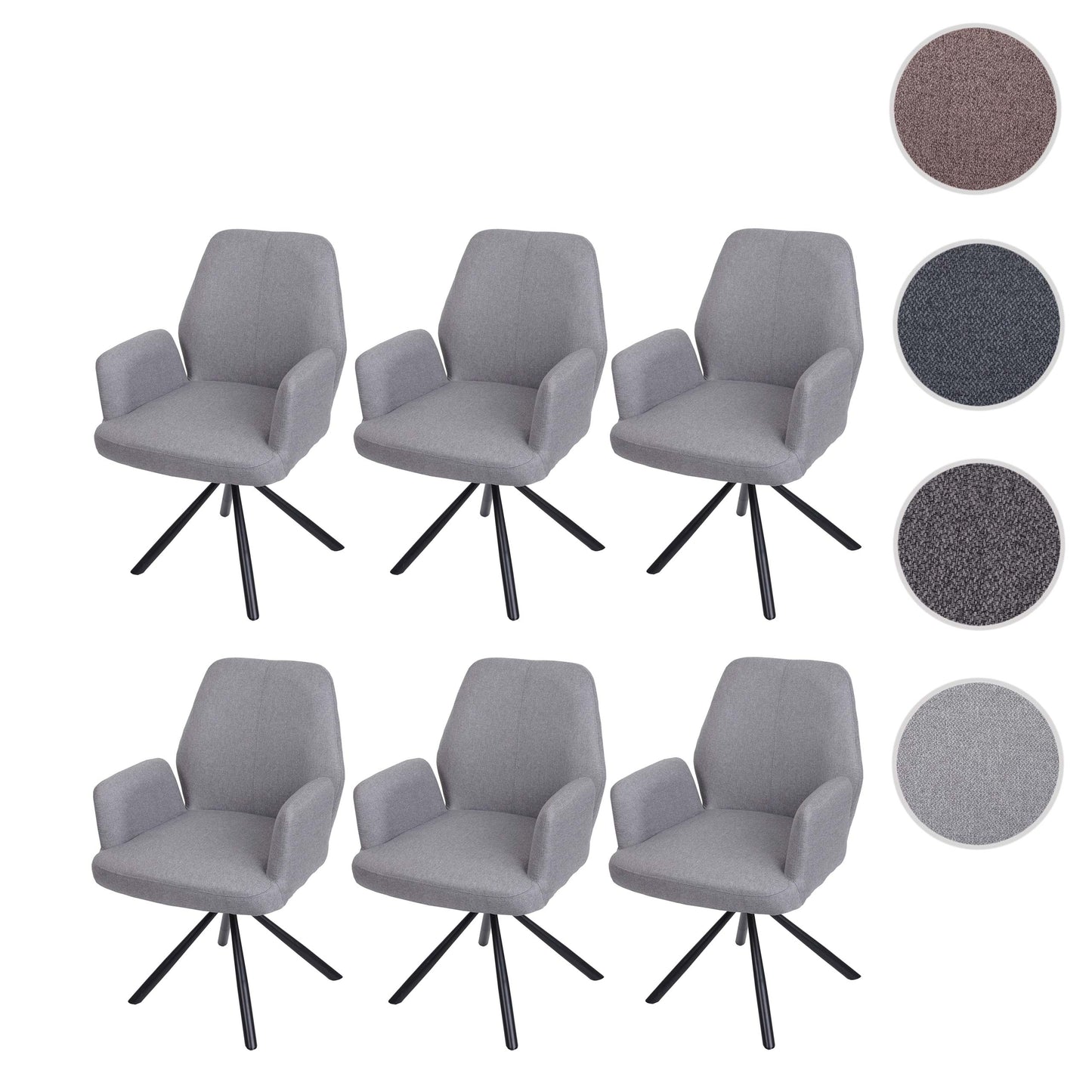Cosmo Casa - Set van 6 Eetkamerstoelen - Swivel - Textiel & Staal - Lichtgrijs