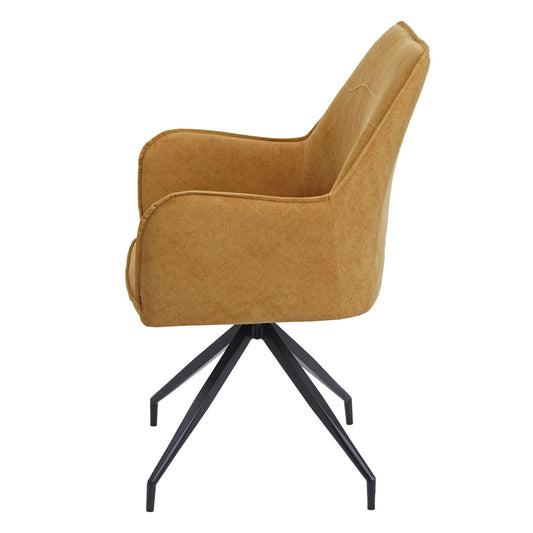 Cosmo Casa - Set van 6 Eetkamerstoelen - Armleuningen - Metaal & Textiel - Geel