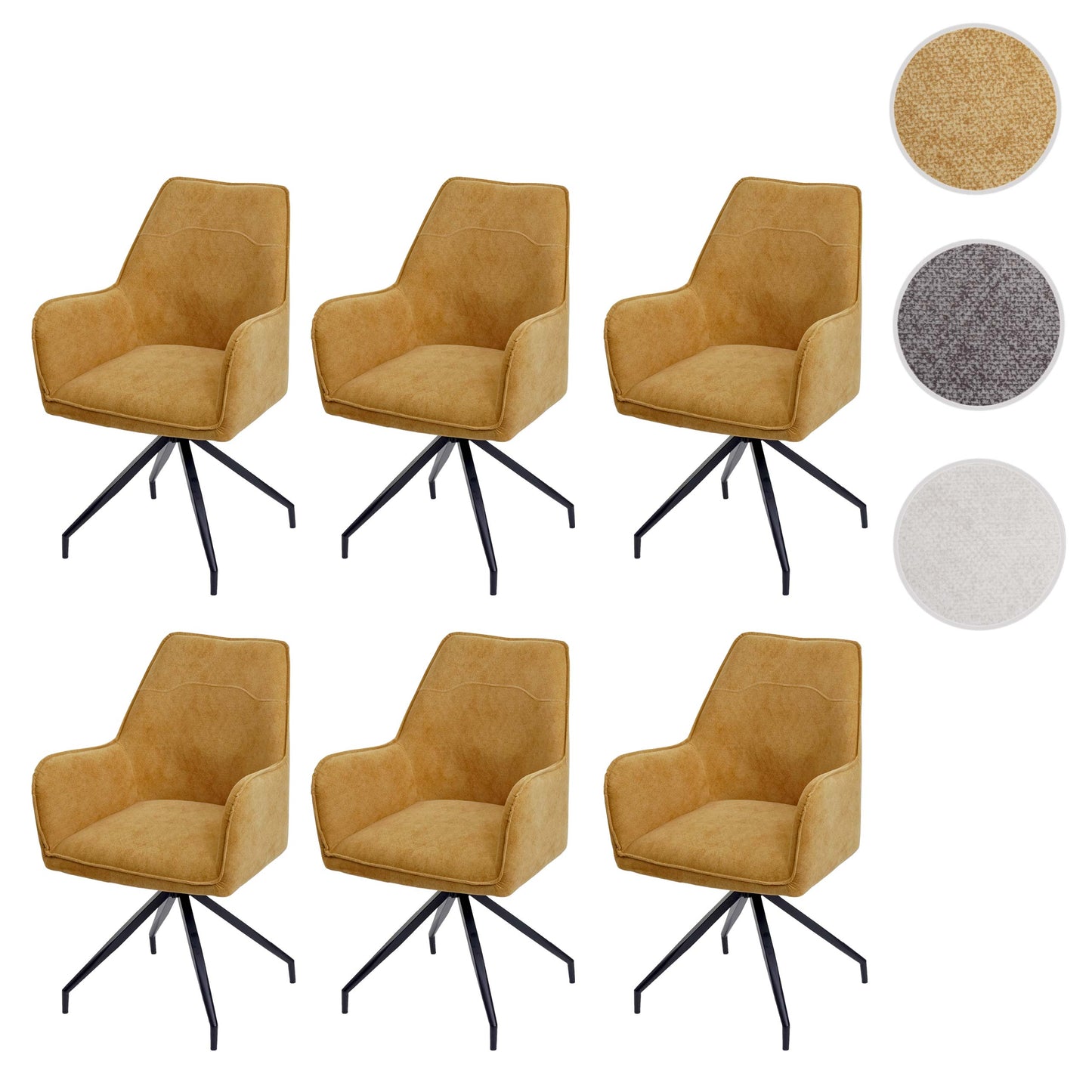 Cosmo Casa - Set van 6 Eetkamerstoelen - Armleuningen - Metaal & Textiel - Geel