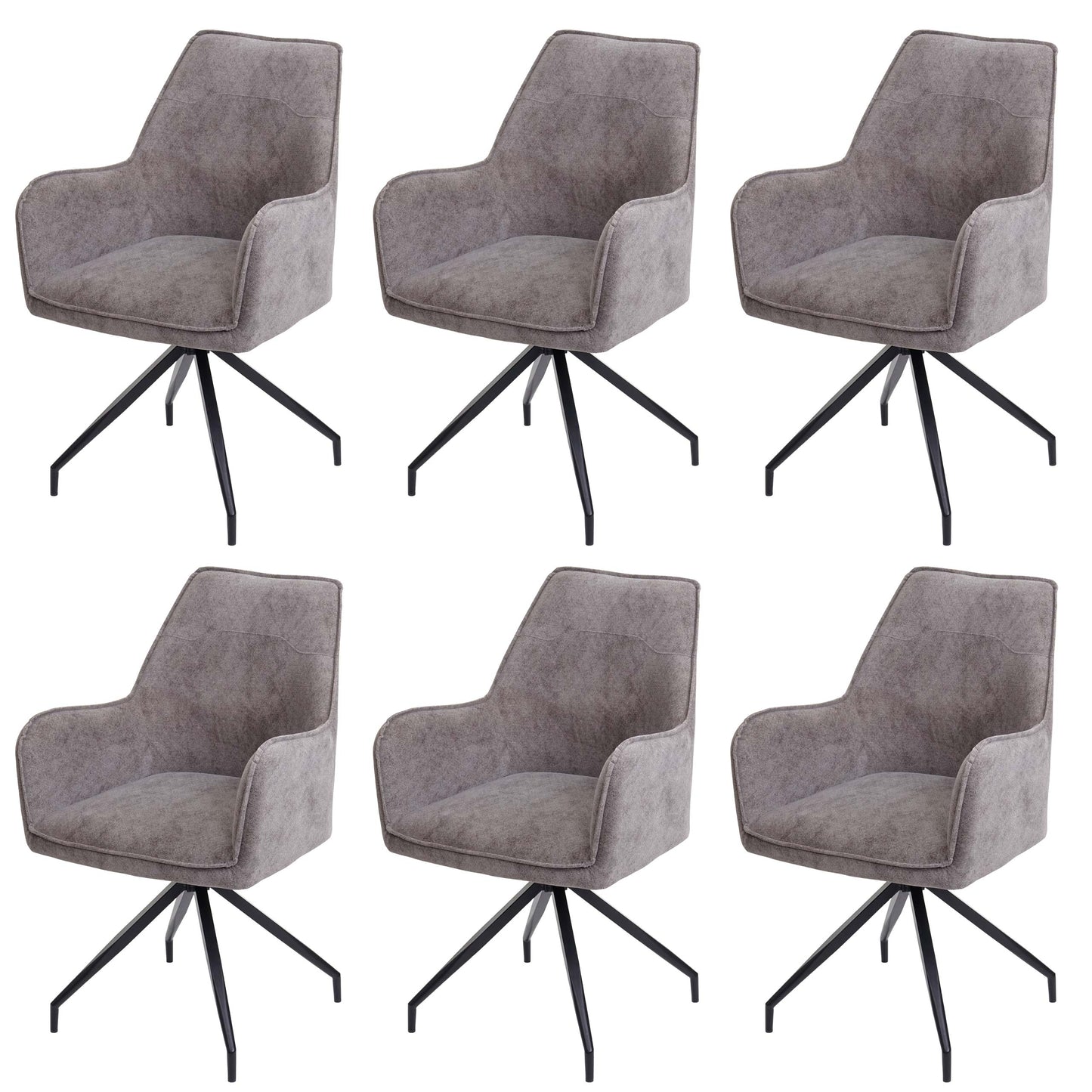 Cosmo Casa - Set van 6 Eetkamerstoelen - Armleuningen - Metaal & Textiel - Donkergrijs