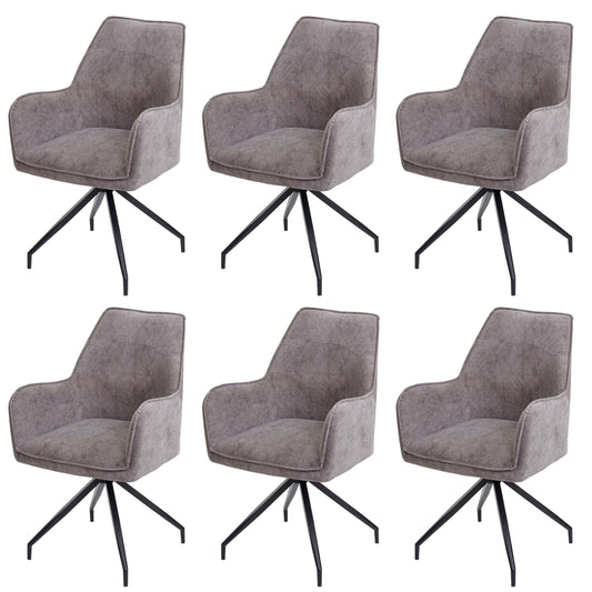 Cosmo Casa - Set van 6 Eetkamerstoelen - Armleuningen - Metaal & Textiel - Donkergrijs