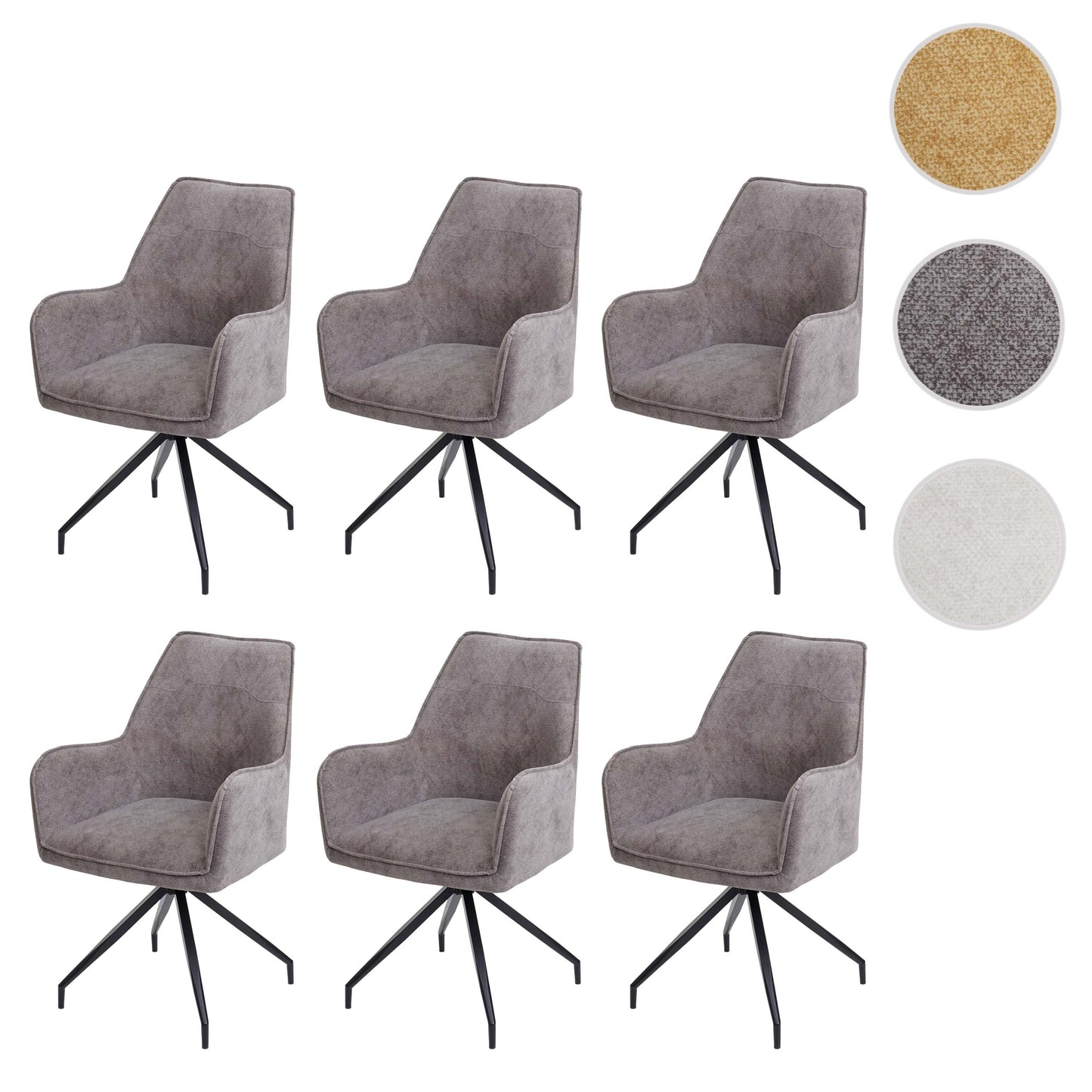 Cosmo Casa - Set van 6 Eetkamerstoelen - Armleuningen - Metaal & Textiel - Donkergrijs