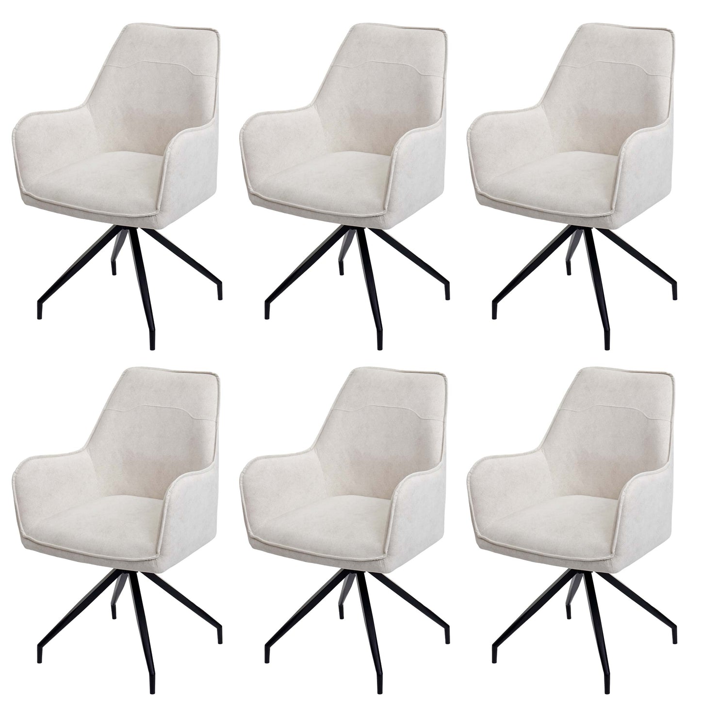 Cosmo Casa - Set van 6 Eetkamerstoelen - Armleuningen - Metaal & Textiel - Crème-Beige