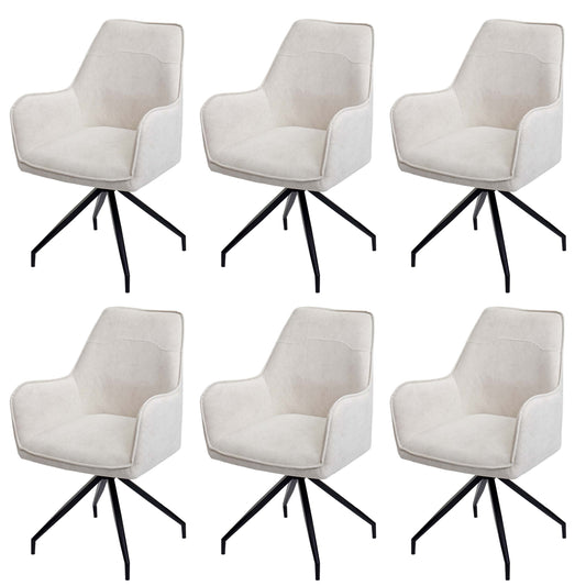 Cosmo Casa - Set van 6 Eetkamerstoelen - Armleuningen - Metaal & Textiel - Crème-Beige