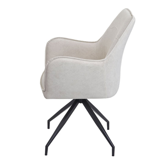Cosmo Casa - Set van 6 Eetkamerstoelen - Armleuningen - Metaal & Textiel - Crème-Beige