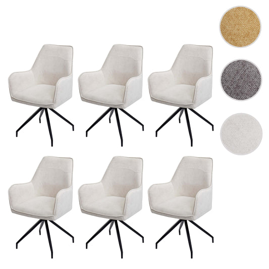 Cosmo Casa - Set van 6 Eetkamerstoelen - Armleuningen - Metaal & Textiel - Crème-Beige