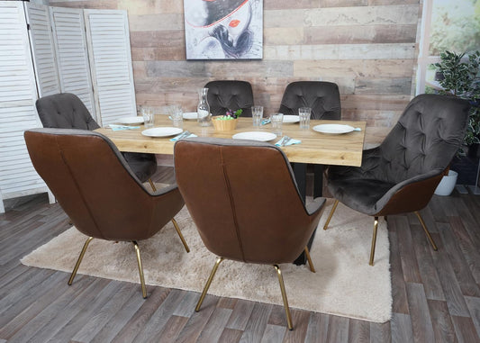 Cosmo Casa - Set van 6 Eetkamerstoelen - Gestoffeerd - Fluweel & Metaal - Lichtbruin