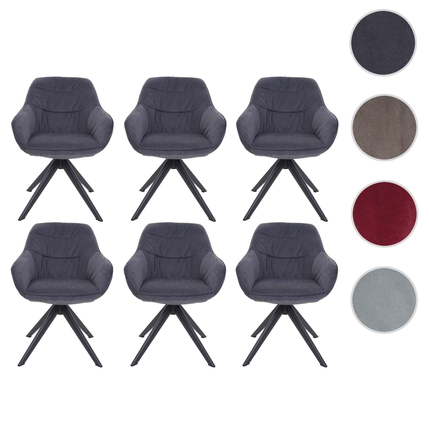 Cosmo Casa - Set van 6 Eetkamerstoelen - Draaibaar - Textiel - Grijs
