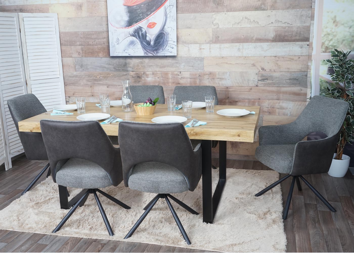 Cosmo Casa - Set van 6 Eetkamerstoelen - Swivel - Textiel - Grijs-Donkergrijs