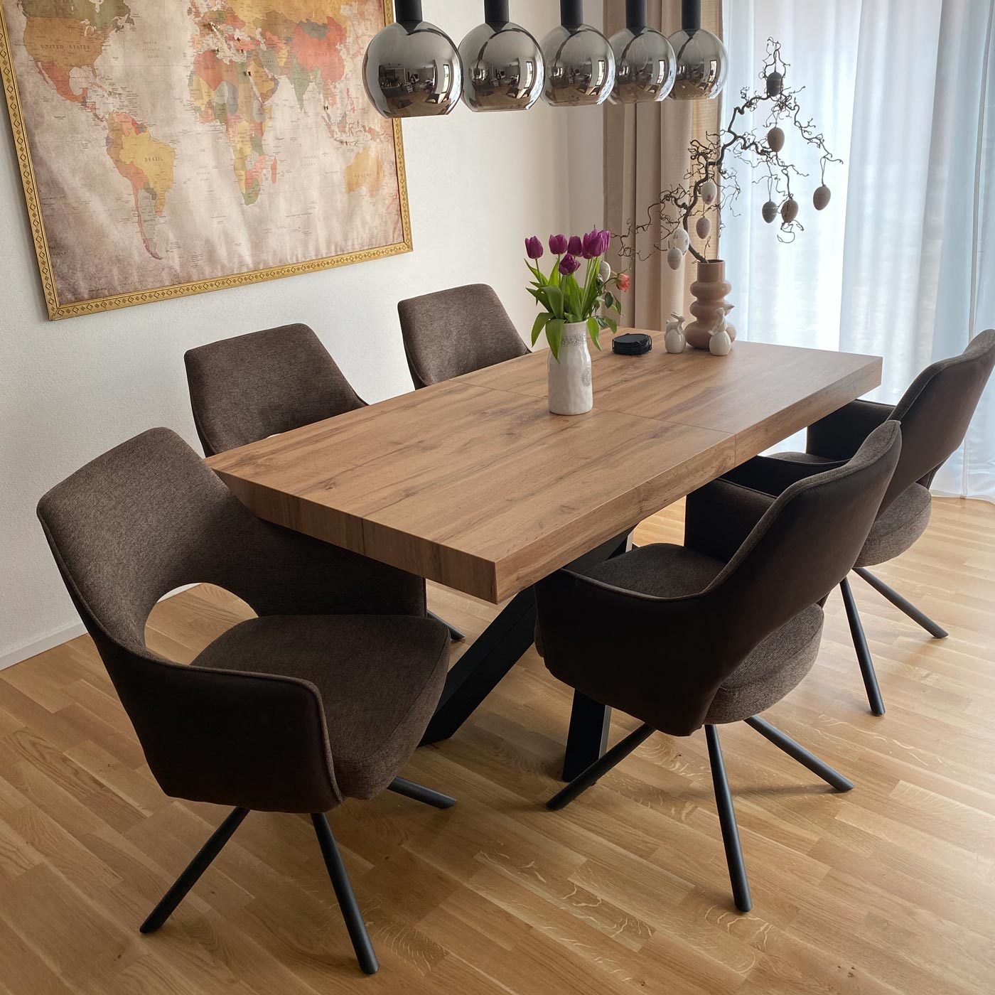 Cosmo Casa - Set van 6 Eetkamerstoelen - Swivel - Textiel - Grijs-Donkergrijs