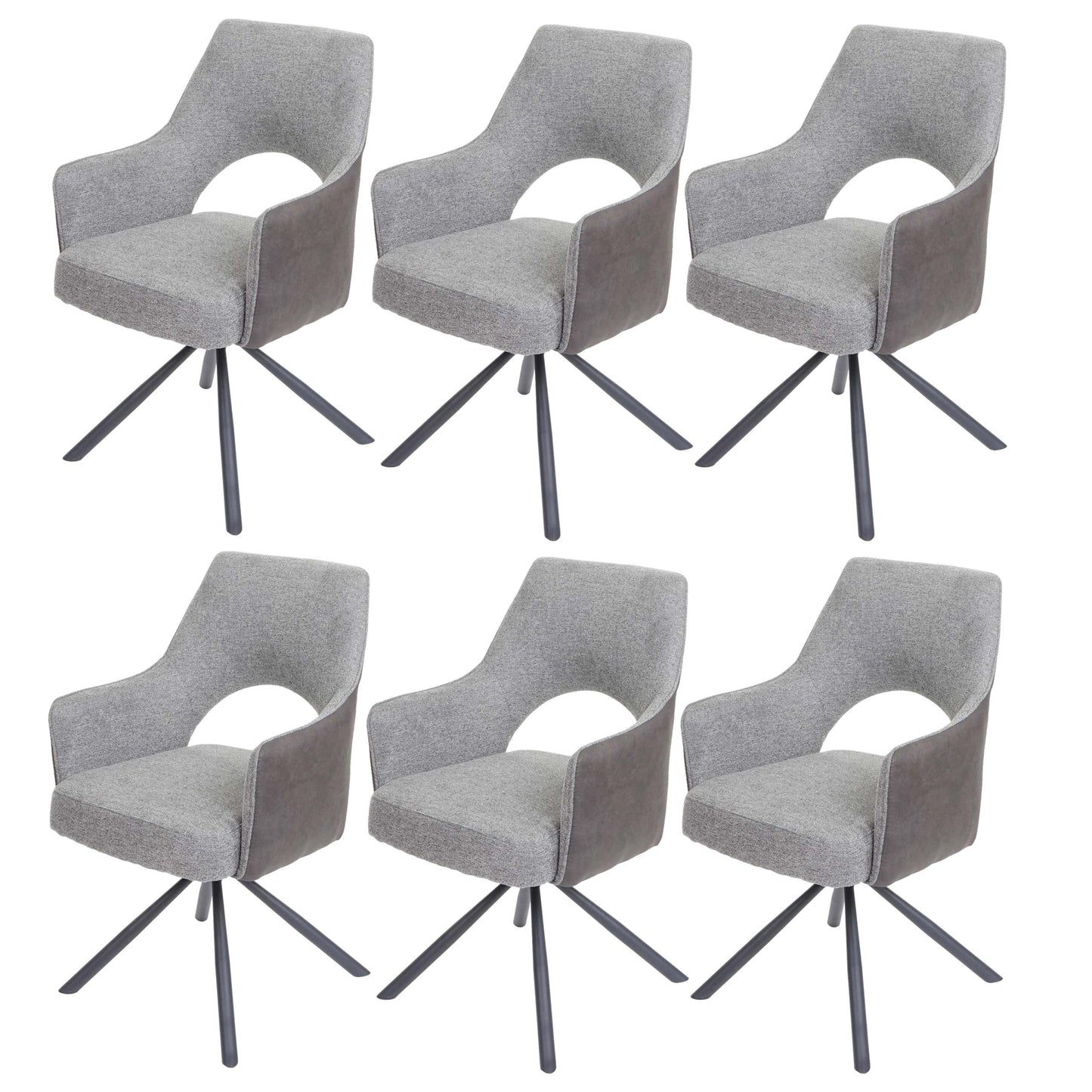 Cosmo Casa - Set van 6 Eetkamerstoelen - Swivel - Textiel - Grijs-Donkergrijs