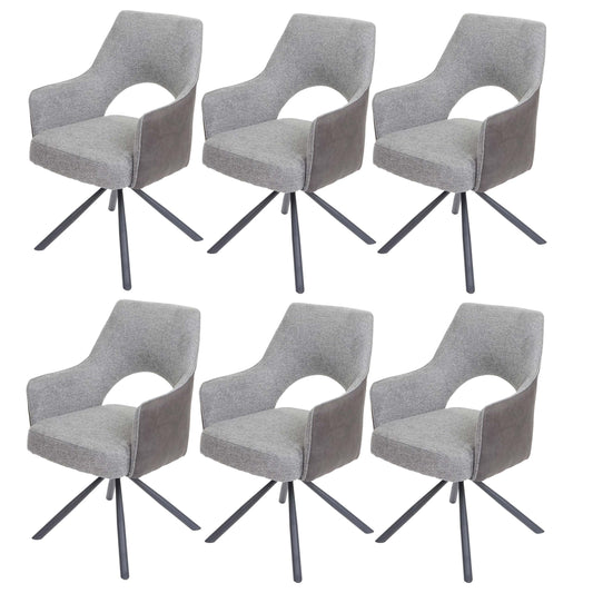 Cosmo Casa - Set van 6 Eetkamerstoelen - Swivel - Textiel - Grijs-Donkergrijs