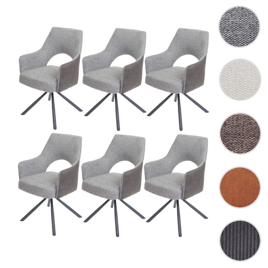Cosmo Casa - Set van 6 Eetkamerstoelen - Swivel - Textiel - Grijs-Donkergrijs