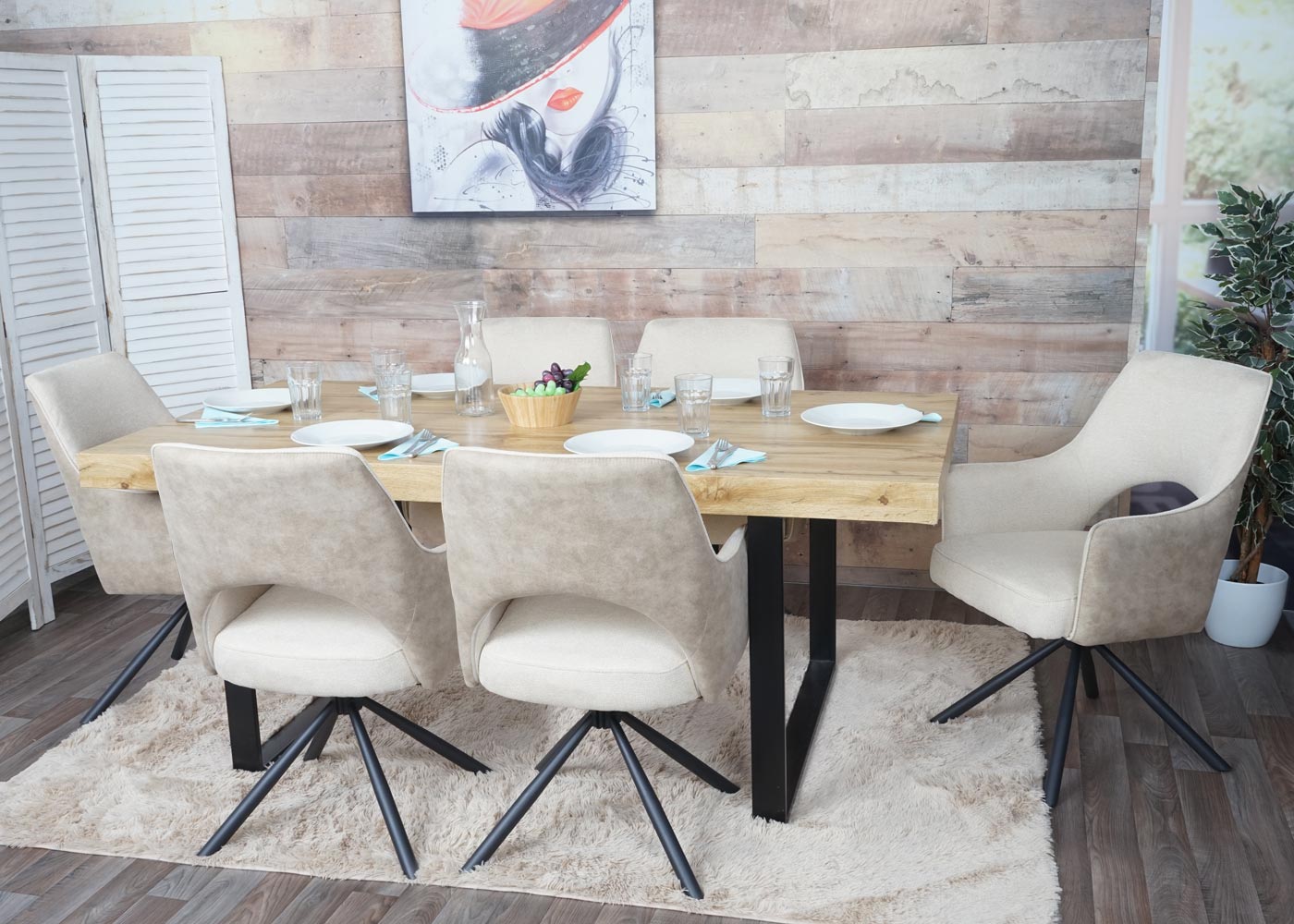 Cosmo Casa - Set van 6 Eetkamerstoelen - Swivel - Textiel - Crème