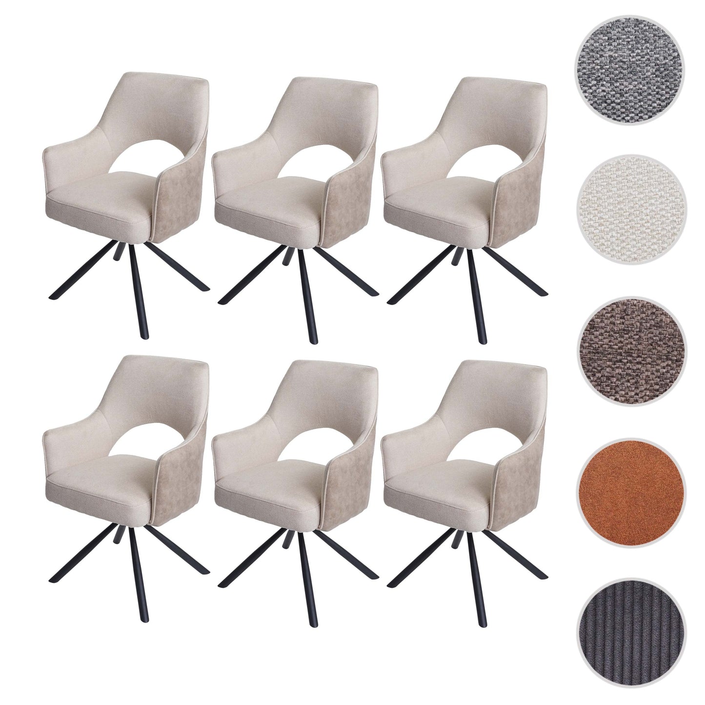 Cosmo Casa - Set van 6 Eetkamerstoelen - Swivel - Textiel - Crème